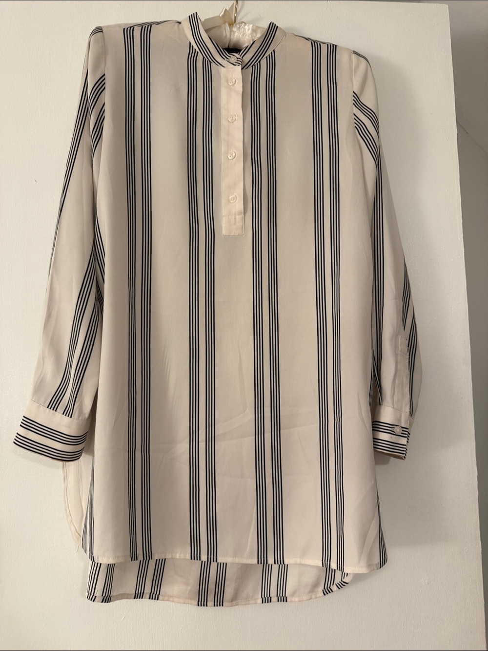 Ann Taylor Beige and Black Vertical Stripe Tunic